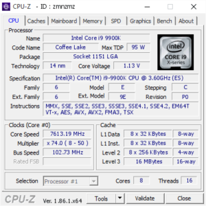 المواصفات التقنية لمعالج Intel Core i9-9900K