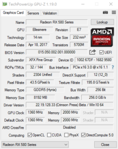 المواصفات الفنية لكارت RX 580